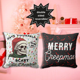 Cojín Decorativo Cráneo Divertido con Sombrero de Santa Navidad Gót