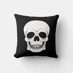 Cojín Decorativo Cráneo Espeluznante de Halloween en Blanco y Negro