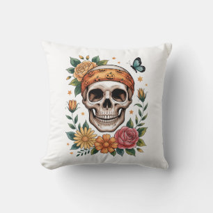 Cojín Decorativo Cráneo Floral Halloween Espeluznante