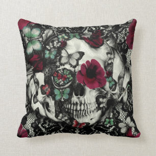 Cojín Decorativo Cráneo gótico del cordón del Victorian con las