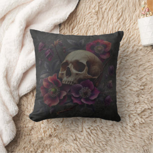 Cojín Decorativo Cráneo gótico Moody con flores