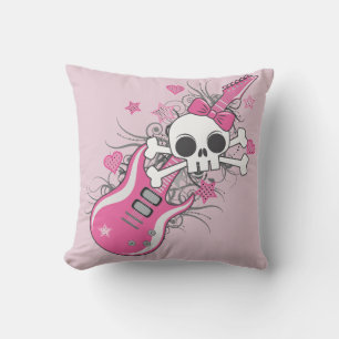 Cojín Decorativo Cráneo lindo con guitarra rosa