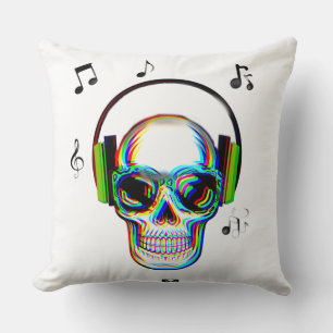 Cojín Decorativo Cráneo musical retro moderno con auriculares