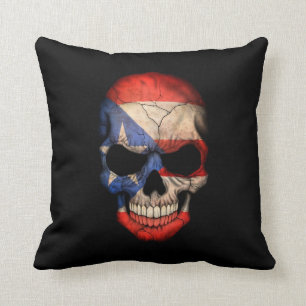 Cojín Decorativo Cráneo puertorriqueño de la bandera en negro