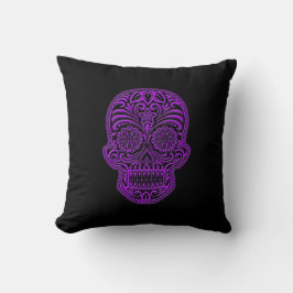 Cojín Decorativo Cráneo púrpura complejo del azúcar en negro