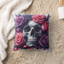 Cojín Decorativo Cráneo rodeado de vibrantes Rosas