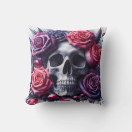 Cojín Decorativo Cráneo rodeado de vibrantes Rosas
