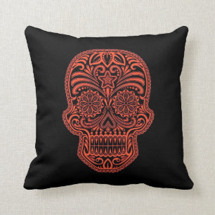 Cojín Decorativo Cráneo rojo y negro decorativo del azúcar