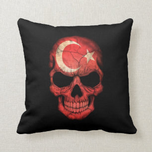 Cojín Decorativo Cráneo turco de la bandera en negro