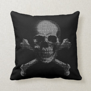 Cojín Decorativo Cráneo y bandera pirata del pirata informático