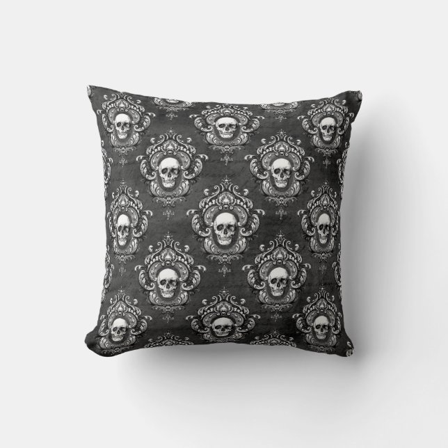 Cojín Decorativo Cráneo y gótico gris (Anverso)