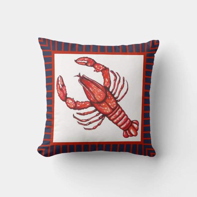Cojín Decorativo Crawfish Nautical Red & Naval Border (Anverso)