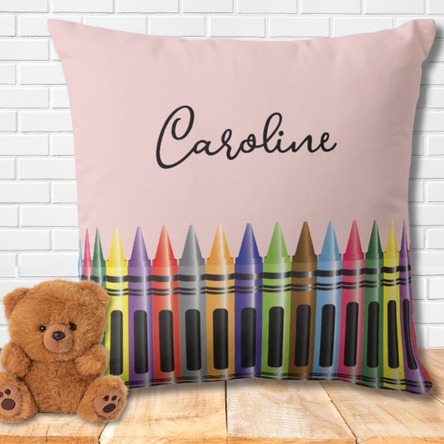Cojín Decorativo Crayon Kids Bedroom Girly Pink Black Script Name (Subido por el creador)