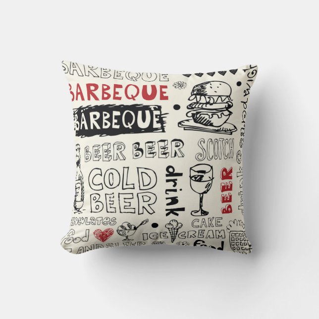Cojín Decorativo Crazy BBQ: Whimsical Doodle Art (Anverso)