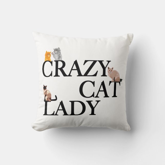 Cojín Decorativo Crazy Cat Lady Cute White (Anverso)
