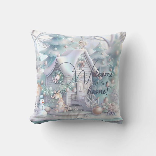 Cojín Decorativo Crea tu propia casa de nieve iridiscente para invi (Anverso)