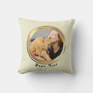 Cojín Decorativo Crea tu propia foto de perro en el Círculo Dorado