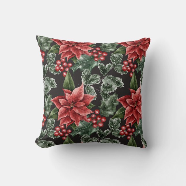 Cojín Decorativo Crea tu propia Poinsettias Rojas y Holly (Anverso)