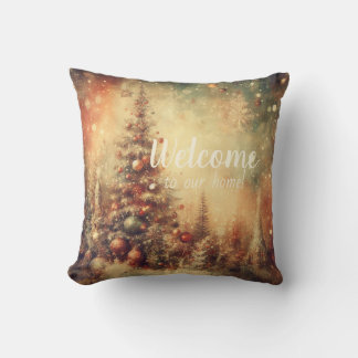 Cojín Decorativo Crea tu propio bosque de árboles de Navidad dorado