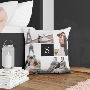 Cojín Decorativo Crea tu propio collage de 5 fotos con monograma