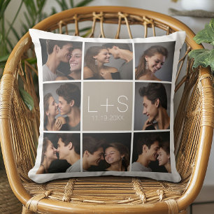 Cojín Decorativo Crea tu propio collage de fotos de boda con monogr