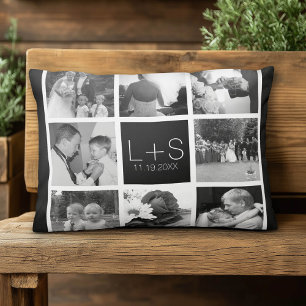 Cojín Decorativo Crea tu propio collage de fotos de boda con monogr