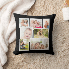 Cojín Decorativo Crea tu propio collage de fotos familiares negras 
