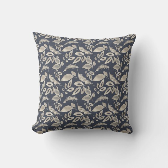 Cojín Decorativo Crea tu propio Elegante Foliage Azul y Oro (Anverso)