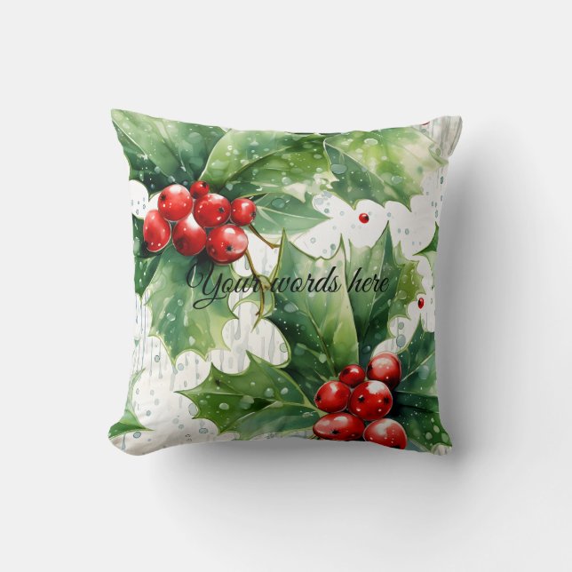 Cojín Decorativo Crea tu propio elegante Holly Rojo y Lluvias (Anverso)