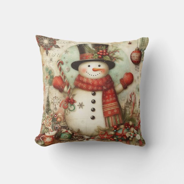 Cojín Decorativo Crea tu propio muñeco de nieve navideño (Anverso)