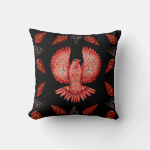 Cojín Decorativo Crea tu propio pájaro rojo nórdico y estrellas