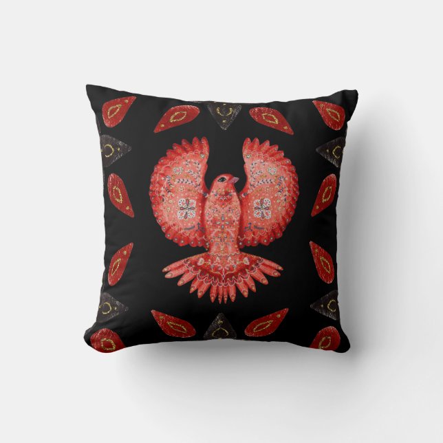 Cojín Decorativo Crea tu propio pájaro rojo nórdico y estrellas (Anverso)