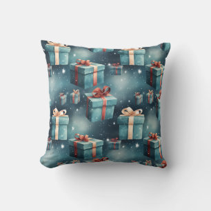 Cojín Decorativo Crea tus propias cajas y estrellas de Navidad azul