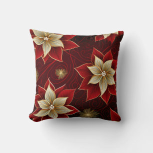 Cojín Decorativo Crea tus propias Flores de Poinsettia Rojas y Oro