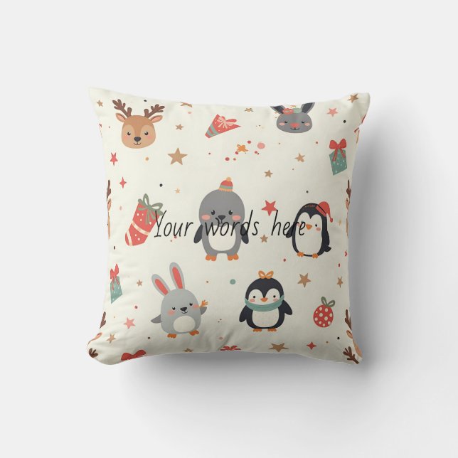 Cojín Decorativo Crea tus propios animales de Navidades Kawaii (Anverso)