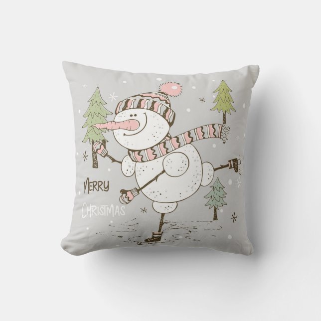 Cojín Decorativo Crea tus propios Navidades de snowman para patinar (Anverso)