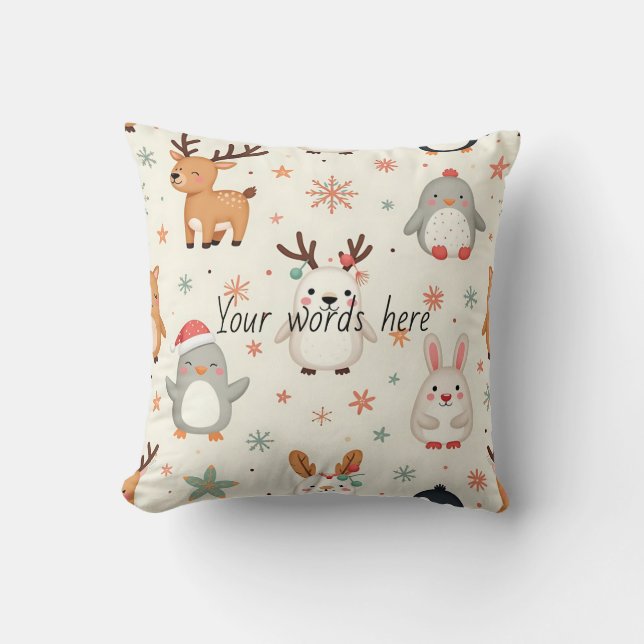 Cojín Decorativo Crea tus propios Navidades Kawaii Animales (Anverso)