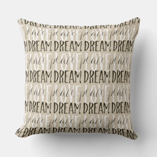 Cojín Decorativo Cream Beige Black White Love Dream Peace Shine (Anverso)