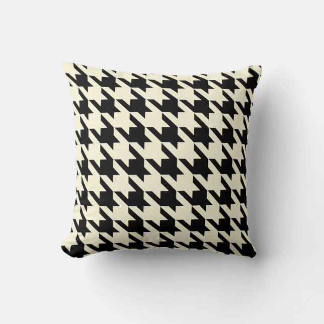 Cojín Decorativo Cream beige negra Pied De Poule Houndstooth (Anverso)