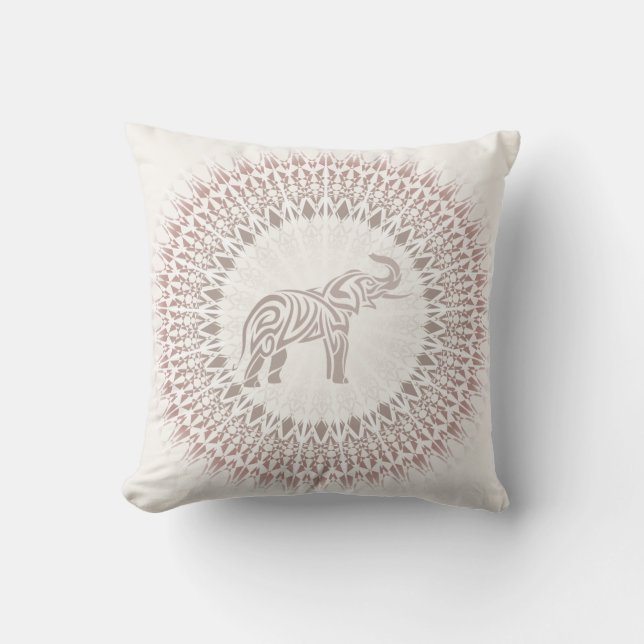 Cojín Decorativo Cream Ombre Elephant Mandala (Anverso)