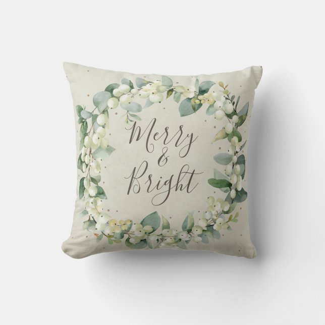 Cojín Decorativo Cream Snowberry + Wreath Navidades Eucalyptus (Anverso)