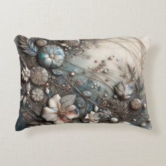 Cojín Decorativo Cream Teal 3D Escultural Botánico Floral 