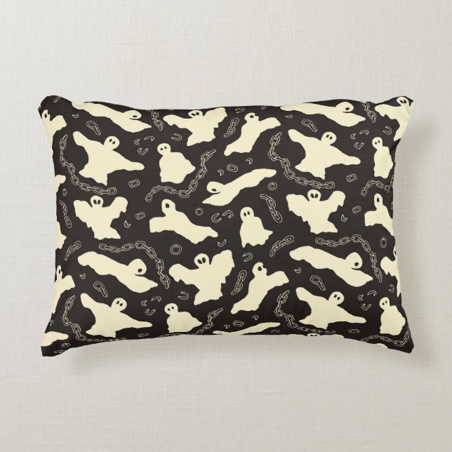 Cojín Decorativo Creamy Ghosts - Patrón de Halloween. (Anverso)