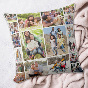 Cojín Decorativo Crear su propio Collage de fotos 18 imágenes en bl