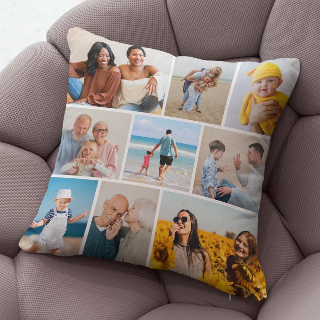 Cojín Decorativo Crear su propio Collage de fotos 9 (9 Photo Collage Throw Pillow)