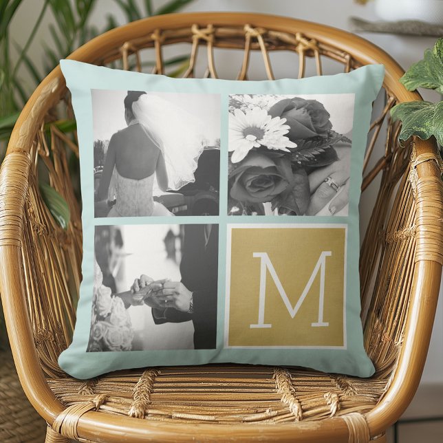 Cojín Decorativo Crear su propio monograma de Collage de fotos Boda (Custom Photo Pillow)