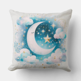 Cojín Decorativo Creciente Luna Celeste Boho Moderno Azul y Blanco