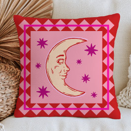 Cojín Decorativo Creciente Lunar Bohemio Rojo y Lila Celestial
