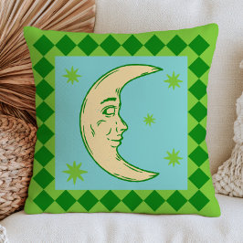 Cojín Decorativo Creciente Lunar Bohemio Verde Celestial Retro