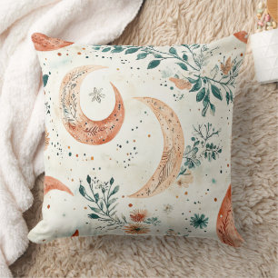 Cojín Decorativo Creciente Lunar Celestial Botánico Bohemio